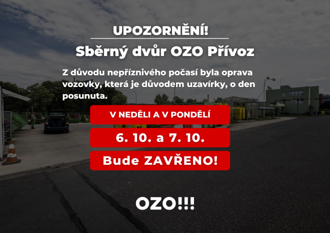 Sběrný dvůr v Ostravě-Přívoze bude 6. a 7. října uzavřen!